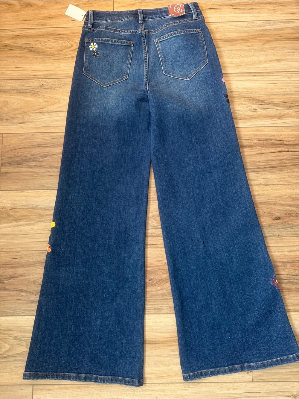 DRIFTWOOD Navy Floral Wide-Leg Flare Jeans - Picture 3 of 8